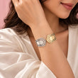 Woman Wearing 18K Gold Plated Dual Tone Bracelet
