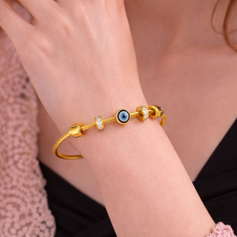 Aurelia Shield – Gold Plated Evil Eye Bracelet for Women | Demi-Fine Jewellery | Tvayi