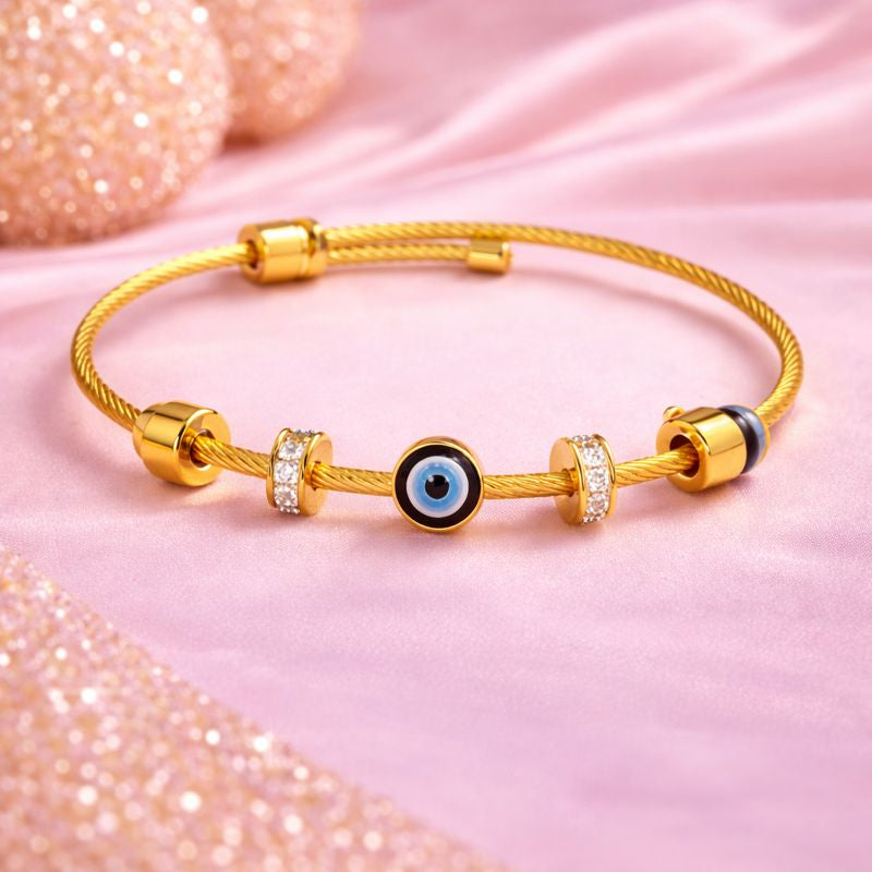 Aurelia Shield – Gold Plated Evil Eye Bracelet for Women | Demi-Fine Jewellery | Tvayi
