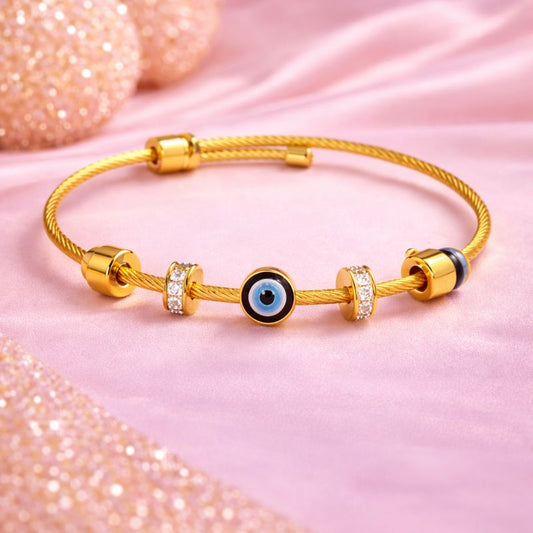 Aurelia Shield – Gold Plated Evil Eye Bracelet for Women | Demi-Fine Jewellery | Tvayi