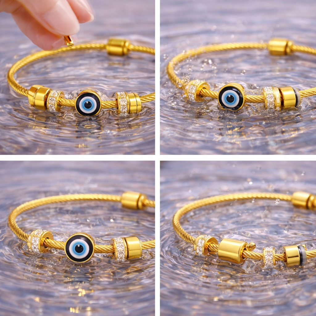 Aurelia Shield – Gold Plated Evil Eye Bracelet for Women | Demi-Fine Jewellery | Tvayi