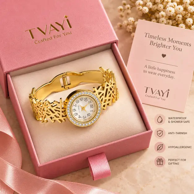 Aurelia 18K Gold Plated Crystal Bracelet Watch premium TVAYI gifting presentation – TVAYI