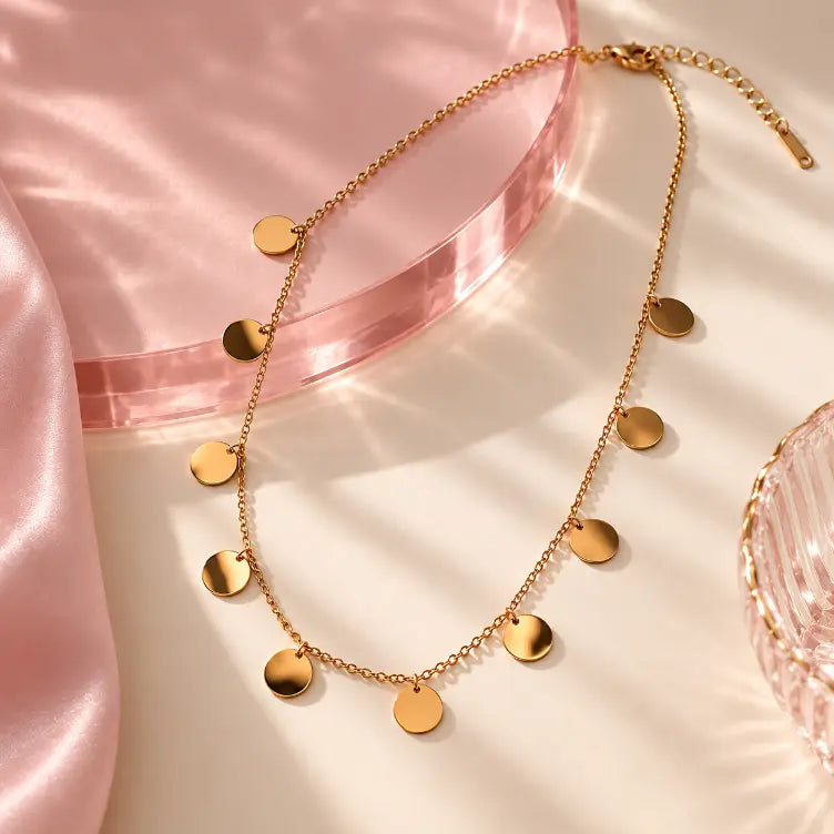 18K Gold Plated Coin Charm Necklace for Women