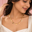 Woman Wearing 18K Gold Plated Disc Necklace