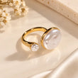 Aurelia 18K Gold Plated Dual Pearl Ring on premium cream background – TVAYI