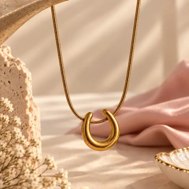 Aurevia 18K Gold Plated Necklace hanging product detail view – TVAYI