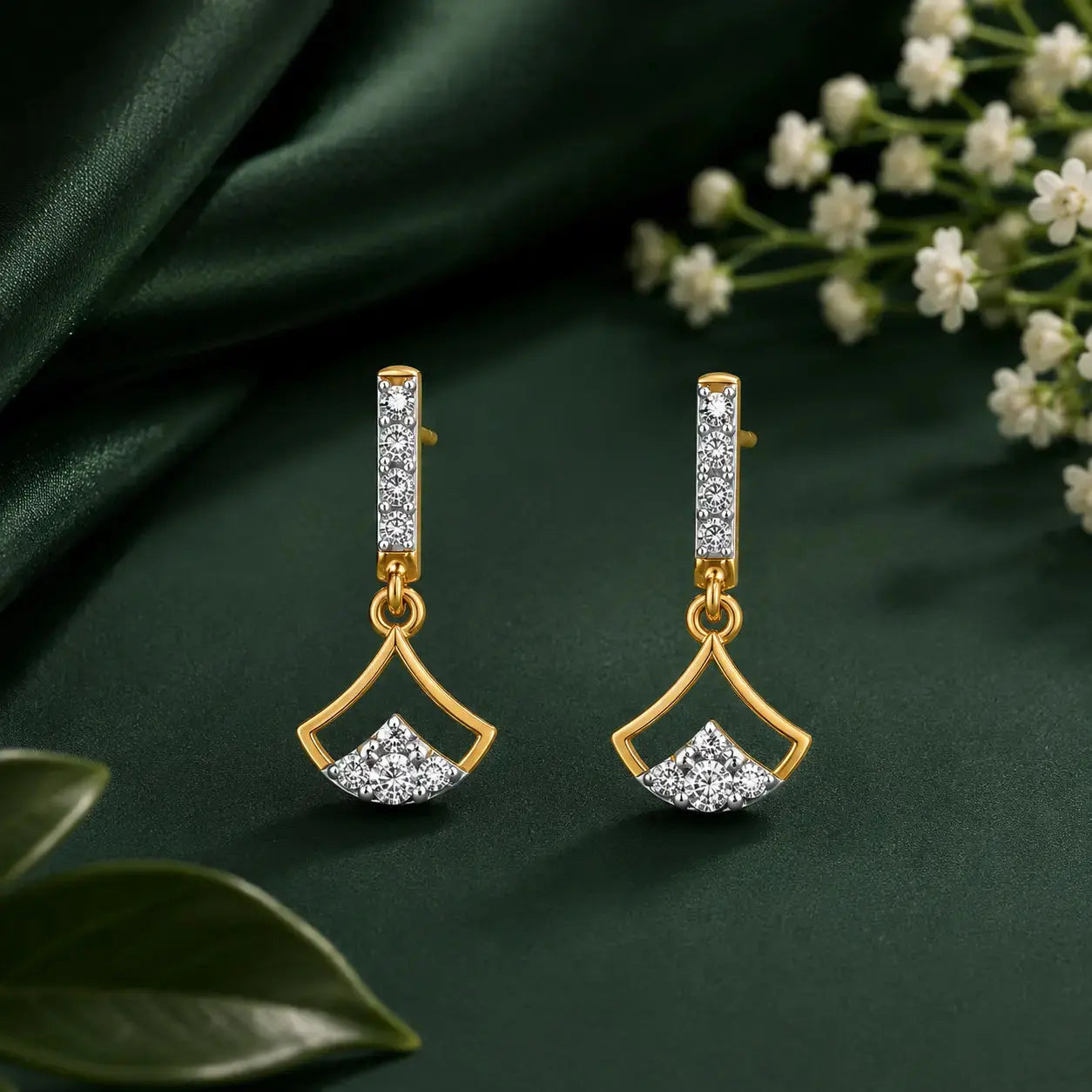 Aurielle Fan Diamond Drop Earrings in 9KT Gold | Tvayi