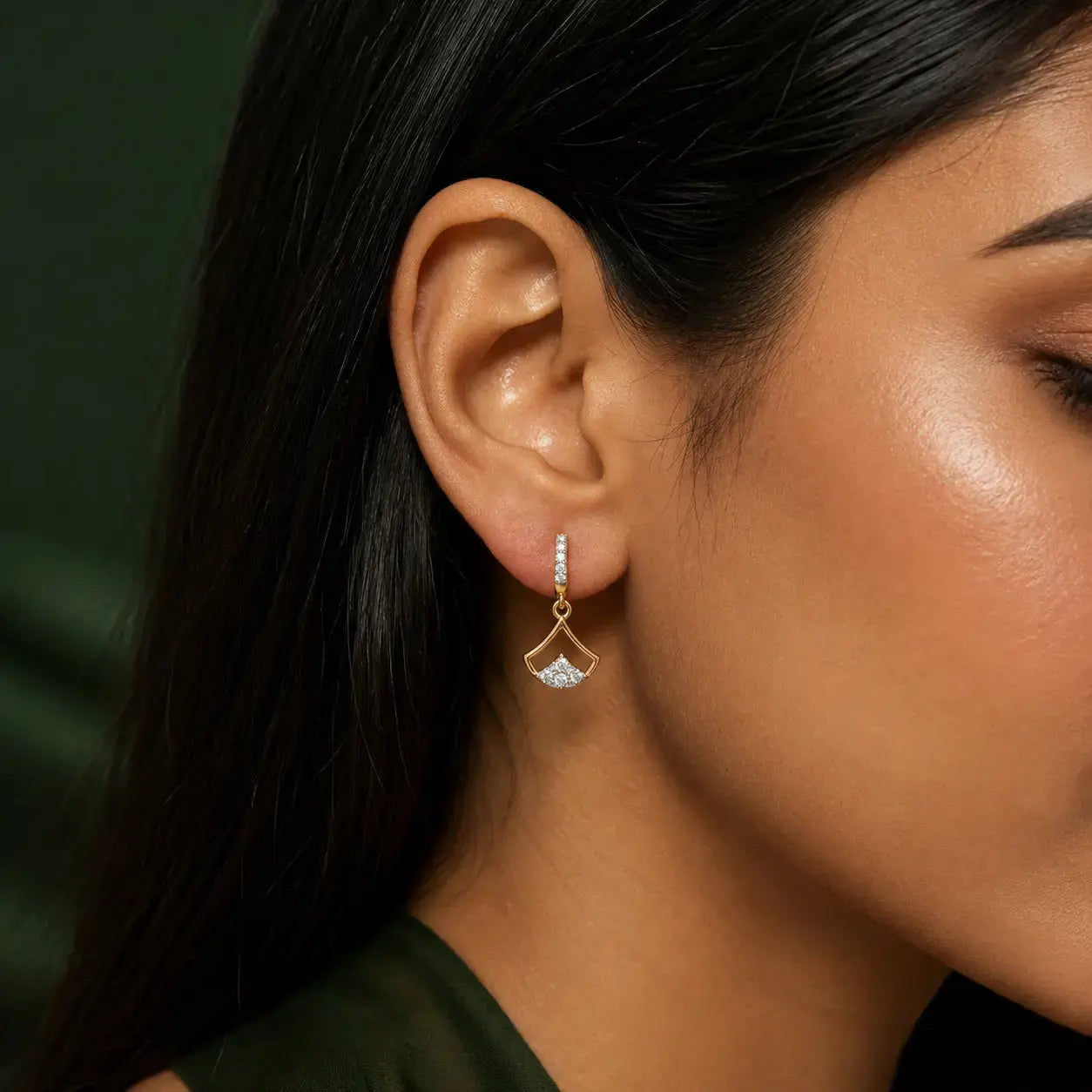 Aurielle Fan Diamond Drop Earrings in 9KT Gold | Tvayi