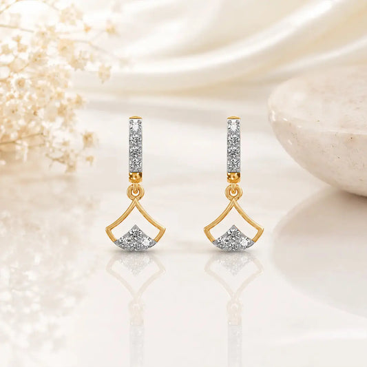 Aurielle Fan Diamond Drop Earrings in 9KT Gold | Tvayi
