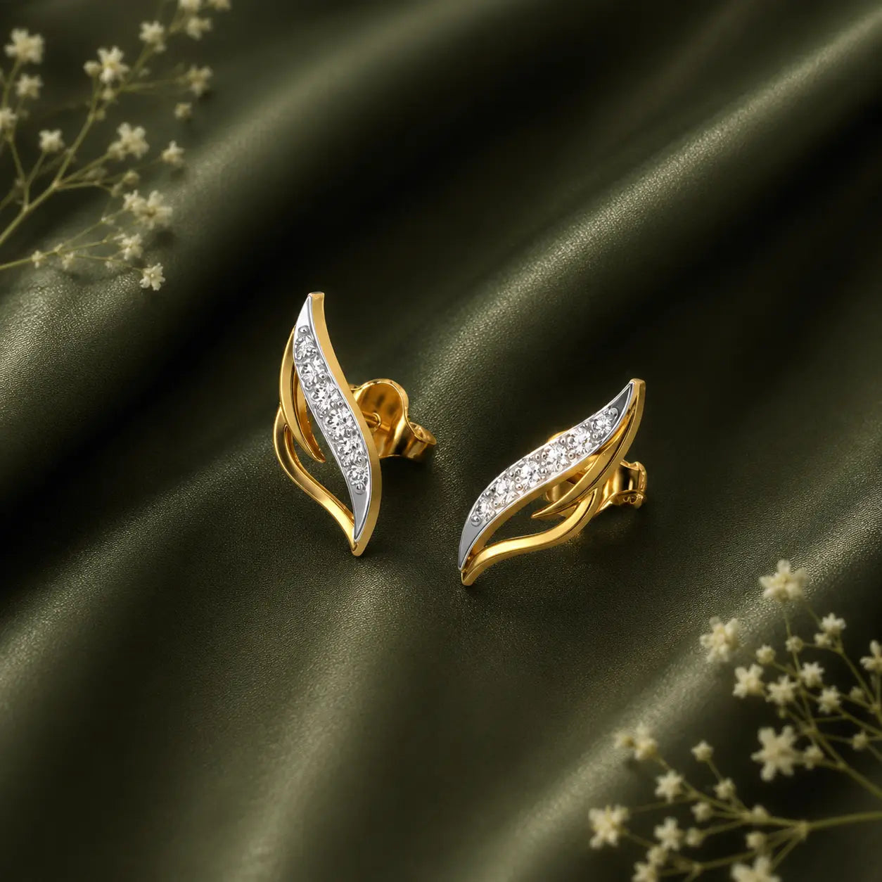 Aurora Leaf Lab-Grown Diamond Stud Earrings | Tvayi
