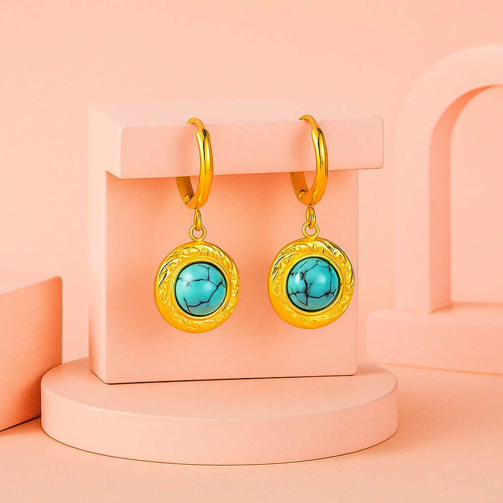 Azure Aura Turquoise Drop Earrings | 18K Gold Plated Demi-Fine | Tvayi