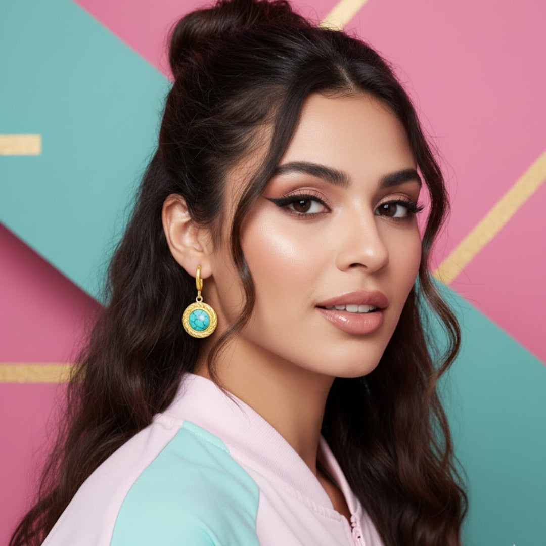 Azure Aura Turquoise Drop Earrings | 18K Gold Plated Demi-Fine | Tvayi