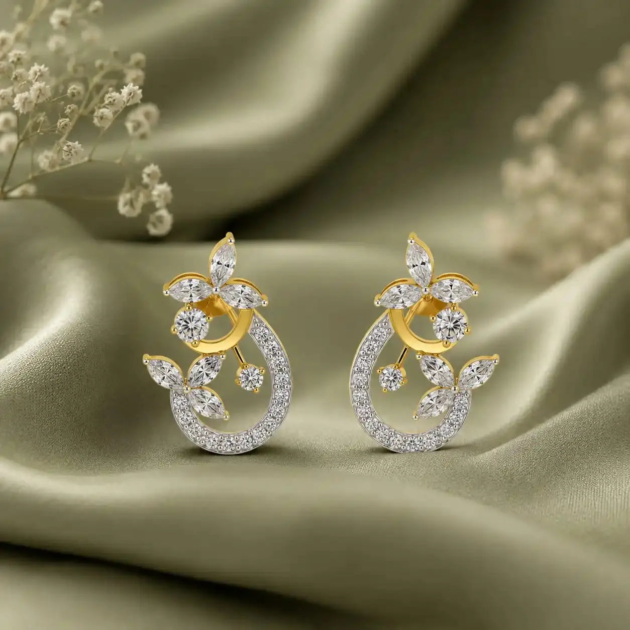 Bloom Grace Floral Diamond Earrings | Tvayi