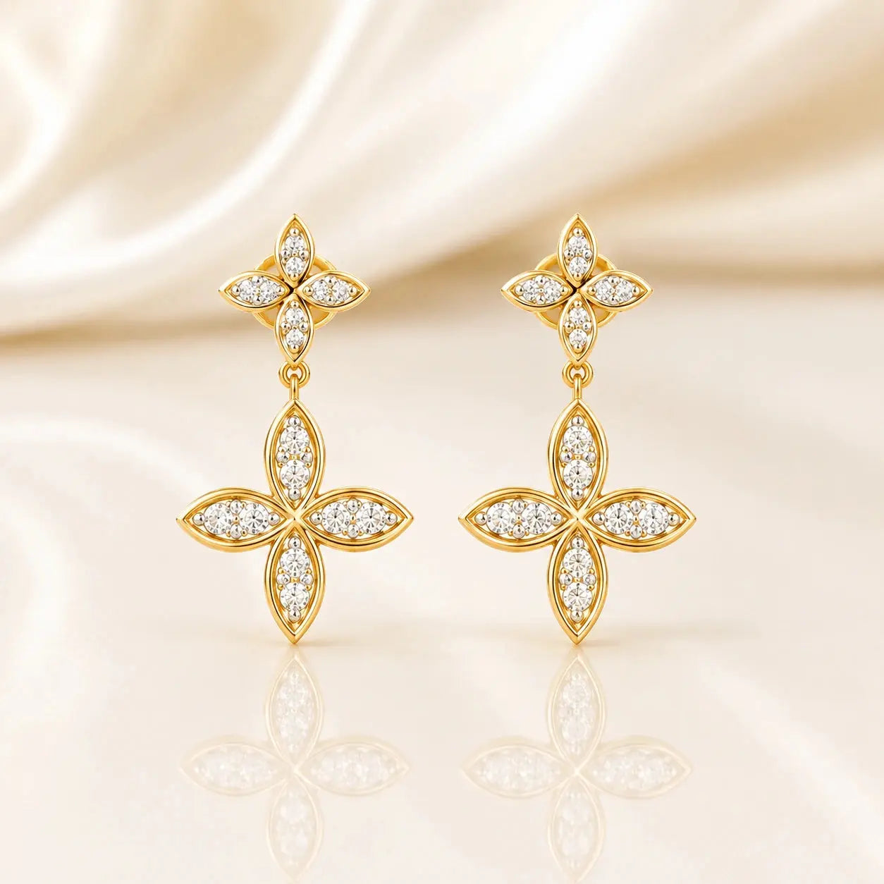 Blossom Diamond Drop Earrings in 9KT Gold | Tvayi