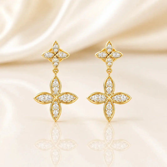 Blossom Diamond Drop Earrings in 9KT Gold | Tvayi