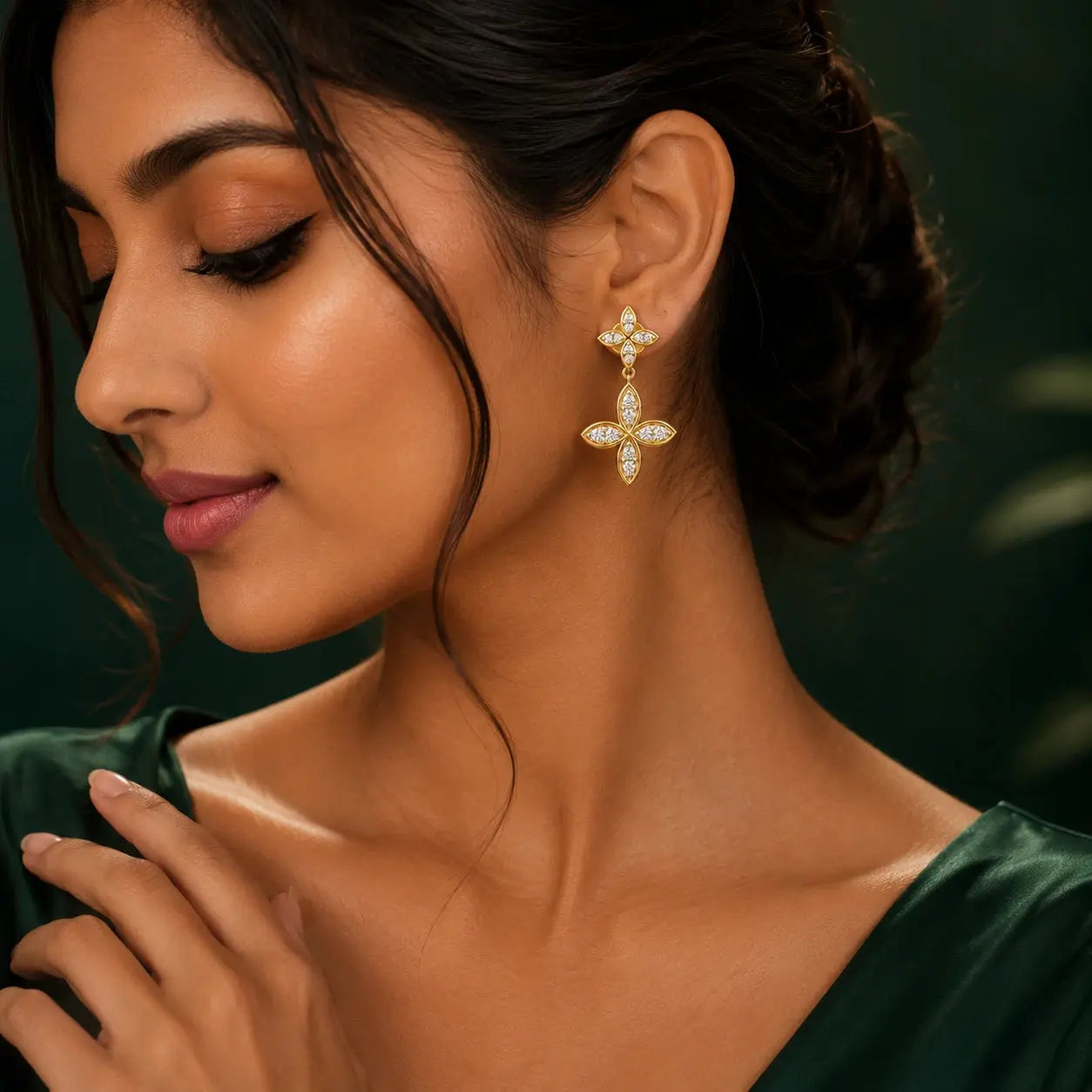 Blossom Diamond Drop Earrings in 9KT Gold | Tvayi