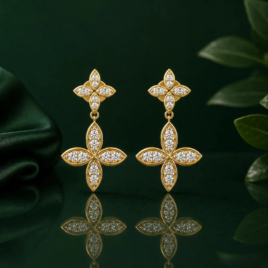 Blossom Diamond Drop Earrings in 9KT Gold | Tvayi