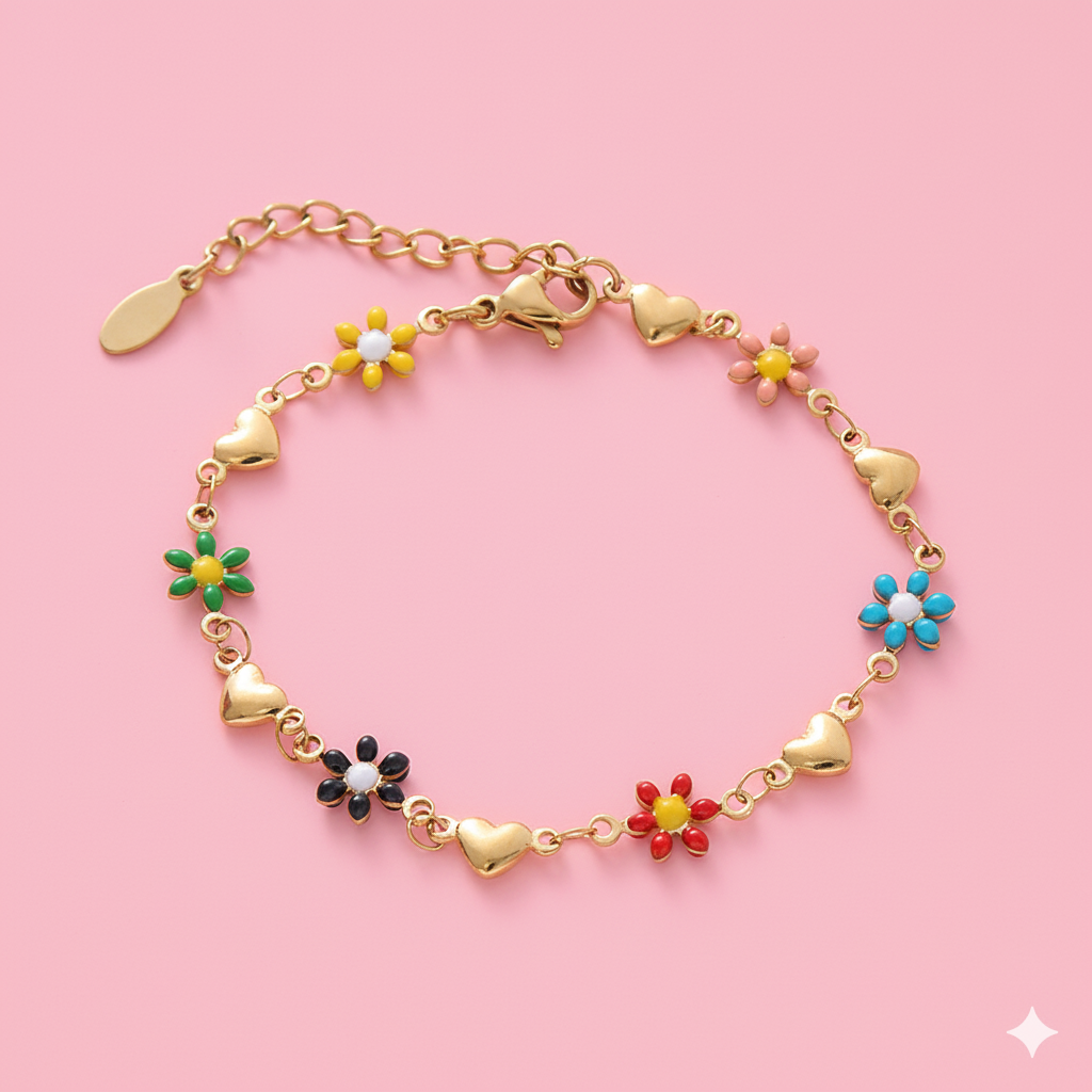 Blossom Hearts Charm Bracelet – Gold Plated Demi Fine Jewellery | Tvayi