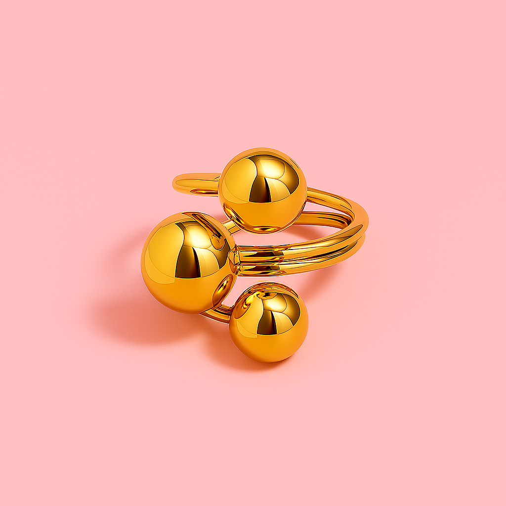 Bold Triple Ball Gold Ring – Adjustable & Statement Piece | Tvayi Jewellery