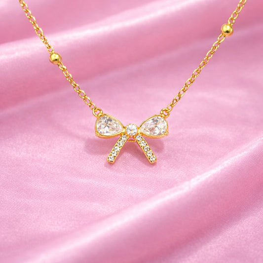 Bow Pendant Minimal Necklace | 18K Gold Plated Waterproof Demi-Fine Jewellery | Tvayi