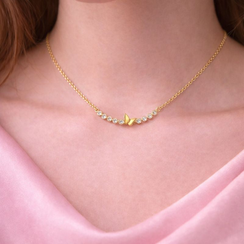 Butterfly Arc Diamond Necklace – 18K Gold Plated Demi-Fine Jewellery | Tvayi