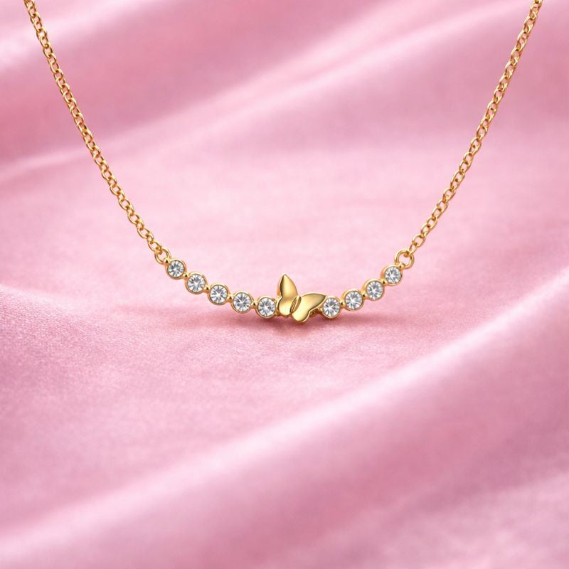 Butterfly Arc Diamond Necklace – 18K Gold Plated Demi-Fine Jewellery | Tvayi