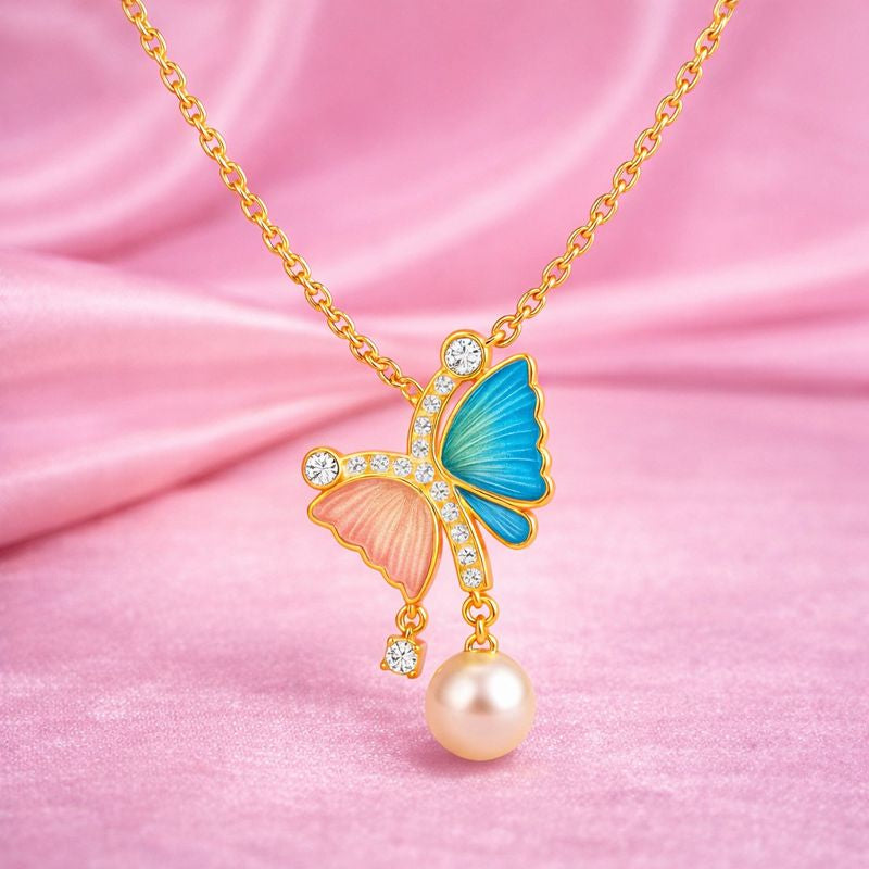 Butterfly pearl neckless - Demi-Fine Gold VermeilJewellery | Tvayi