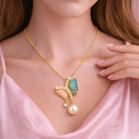 Butterfly pearl neckless - Demi-Fine Gold VermeilJewellery | Tvayi