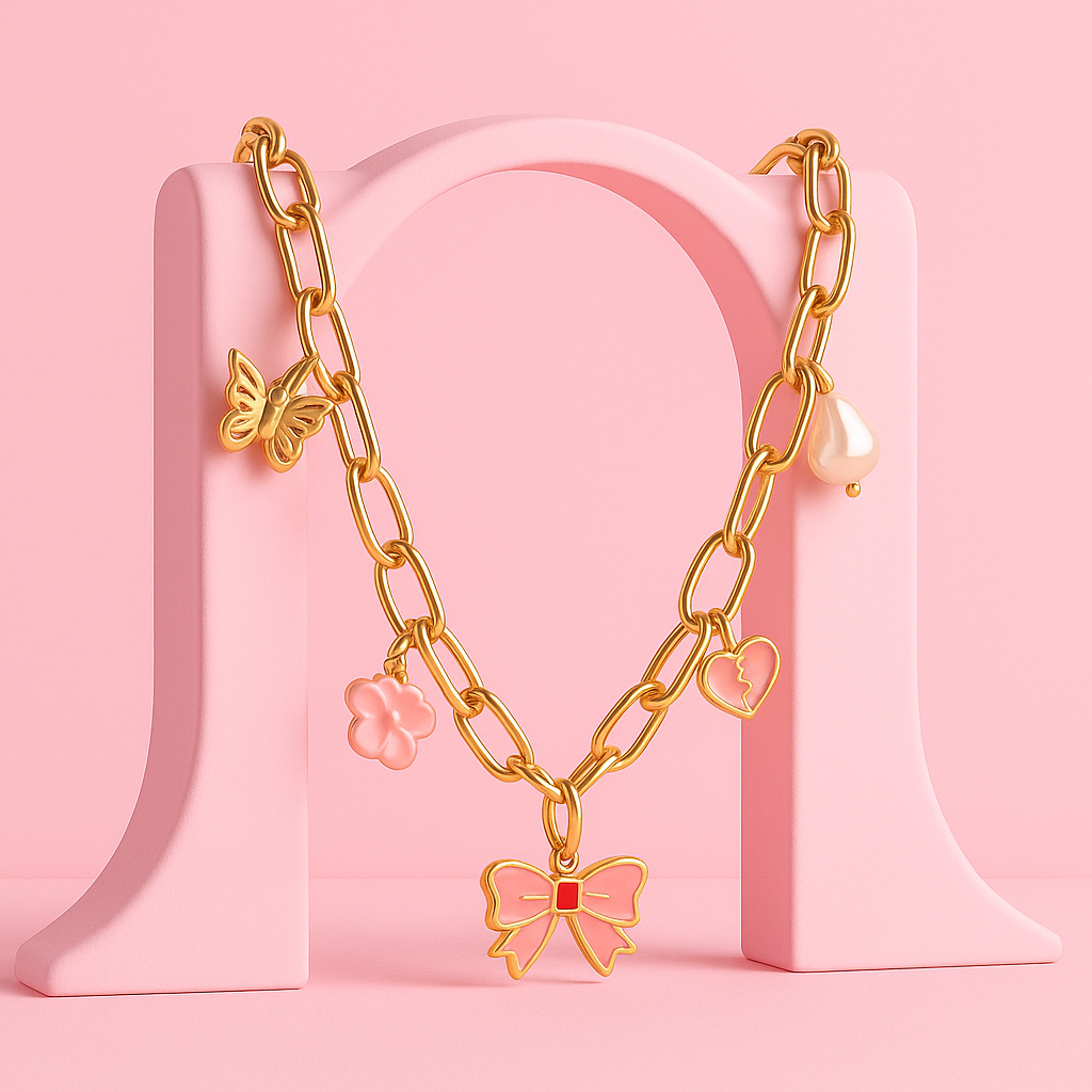 Butterfly Kiss Bow Necklace with Charm | Tvayi