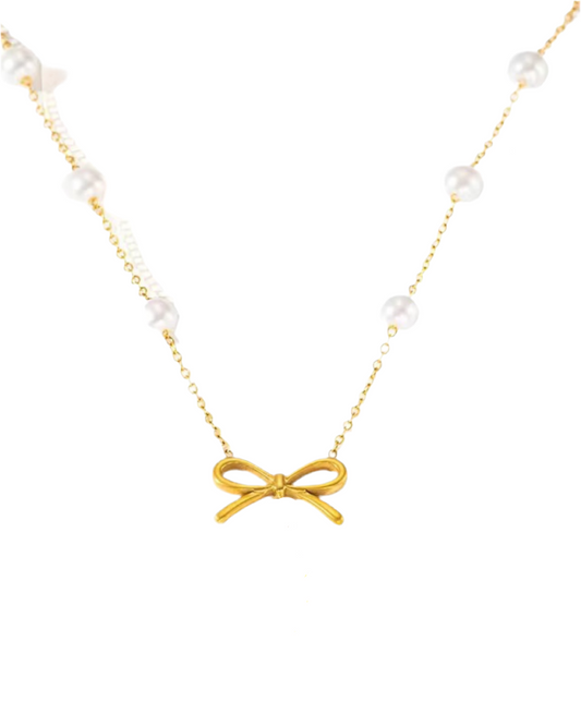 18k gold plated Bow pearl necklace | Tvayi