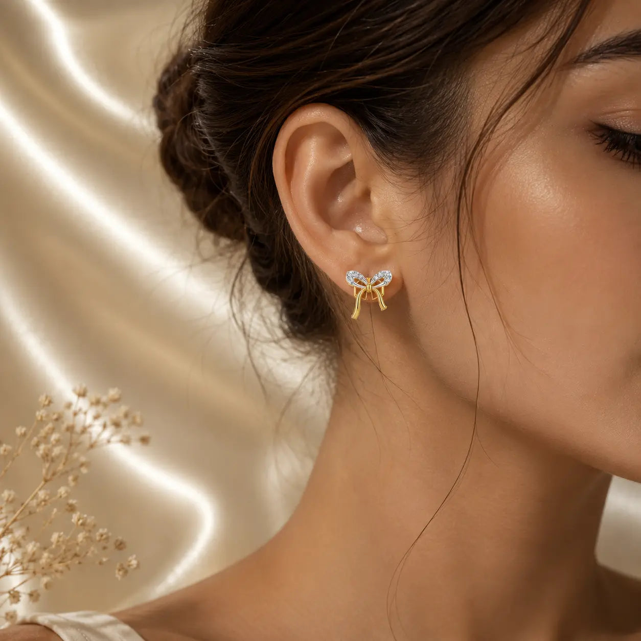 Celeste Bow Lab Grown Diamond Earrings – 9KT Gold | Tvayi