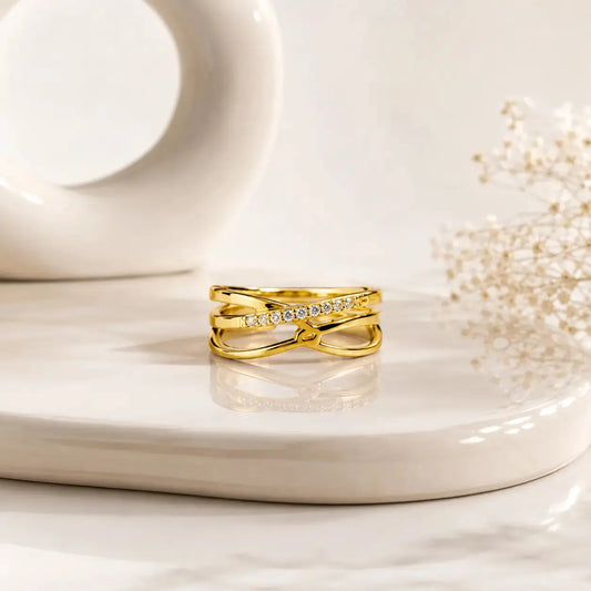 Celeste Crossover 18k gold plated ring | Tvayi