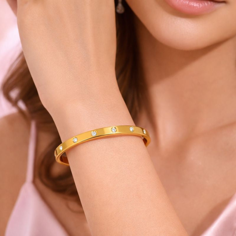 Celeste Crystal Bangle – 18K Gold Plated Elegant Bracelet for Women | Tvayi