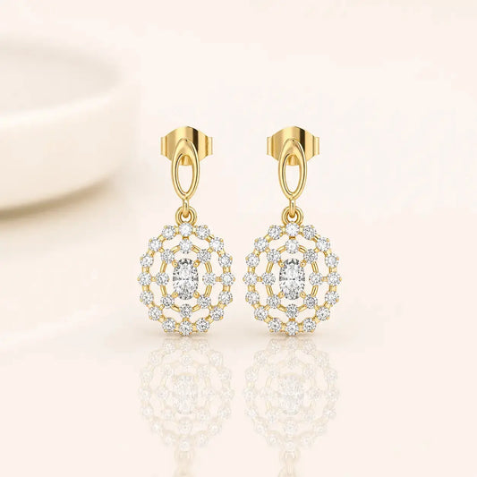 Celeste Diamond Halo Drop Earrings in 9KT Gold | Tvayi