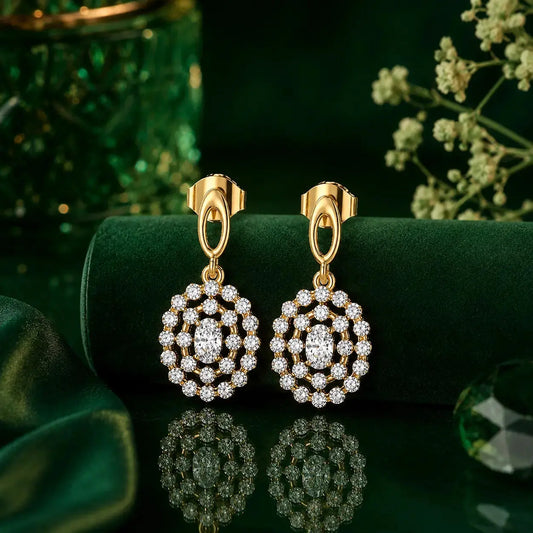 Celeste Diamond Halo Drop Earrings in 9KT Gold | Tvayi