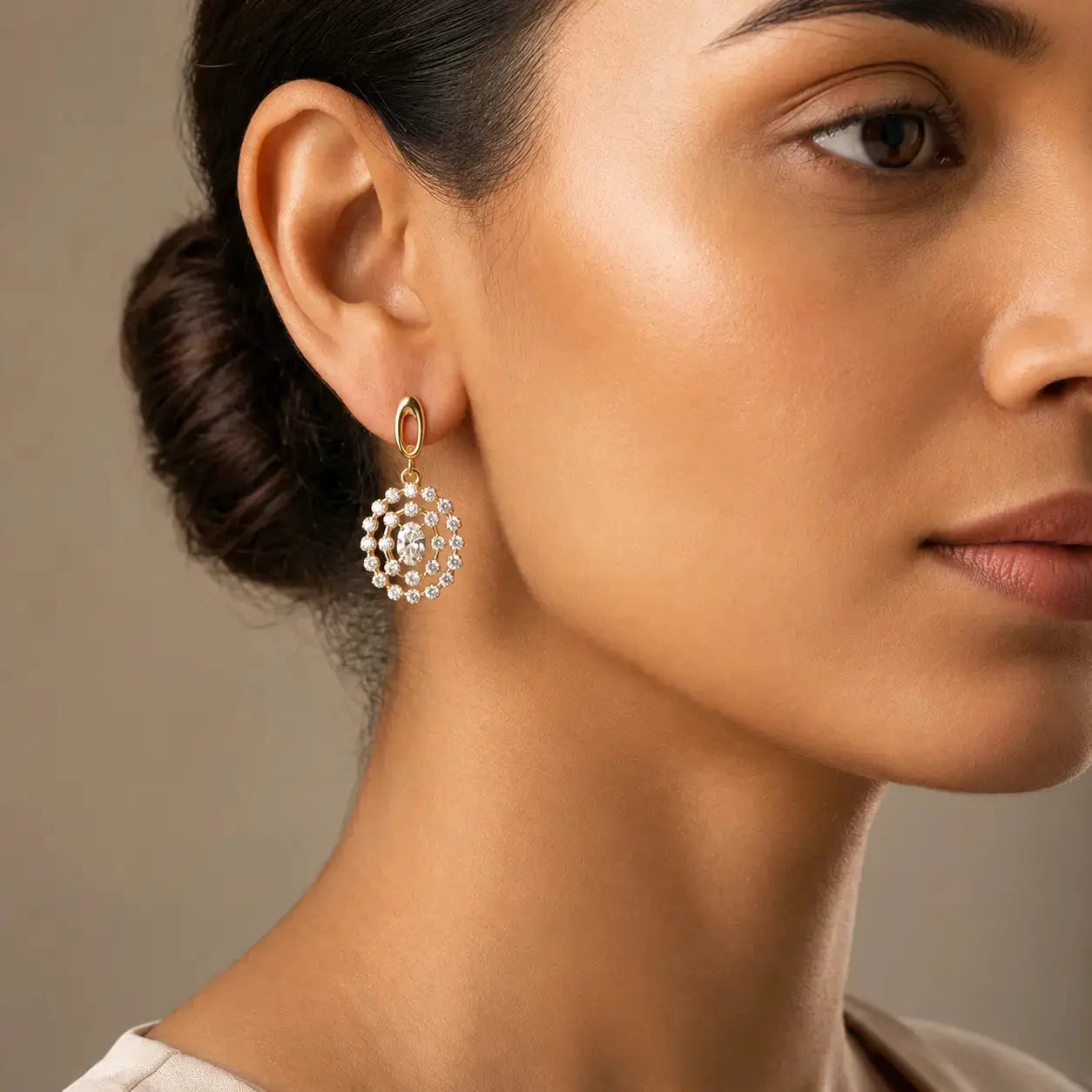 Celeste Diamond Halo Drop Earrings in 9KT Gold | Tvayi