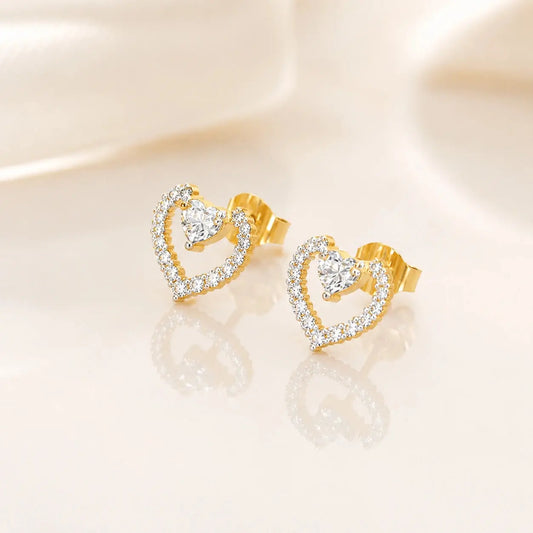 Celeste Heart Halo Diamond Earrings in 9KT Gold | Tvayi