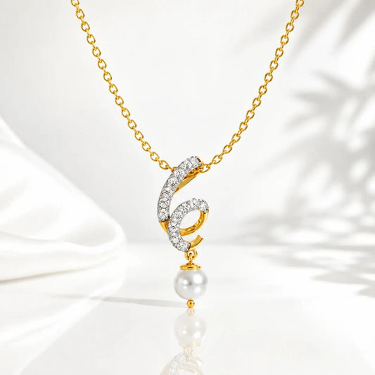 Celeste Pearl Lab Grown Diamond Pendant Necklace in 9KT Gold | Tvayi