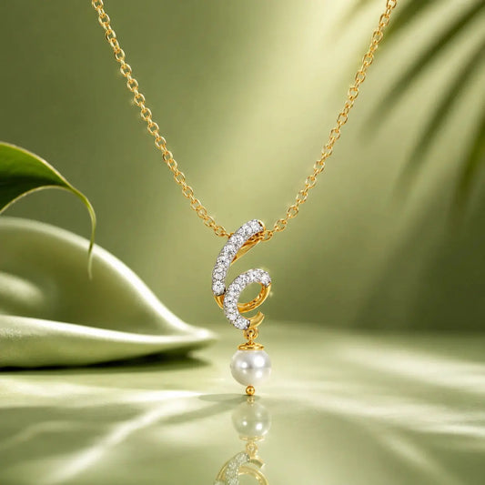 Celeste Pearl Lab Grown Diamond Pendant Necklace in 9KT Gold | Tvayi
