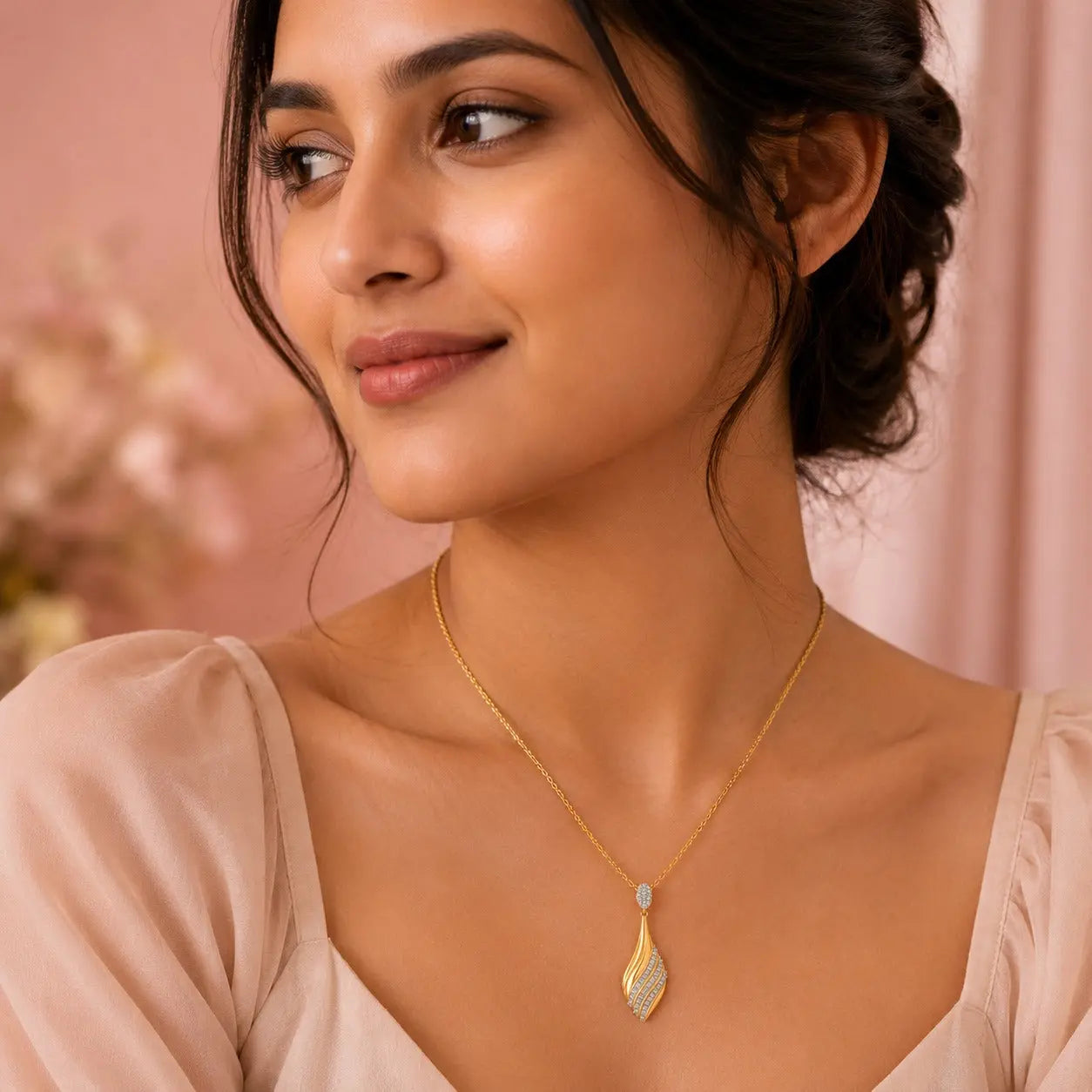 Celestial Wave Diamond Pendant Necklace | Tvayi