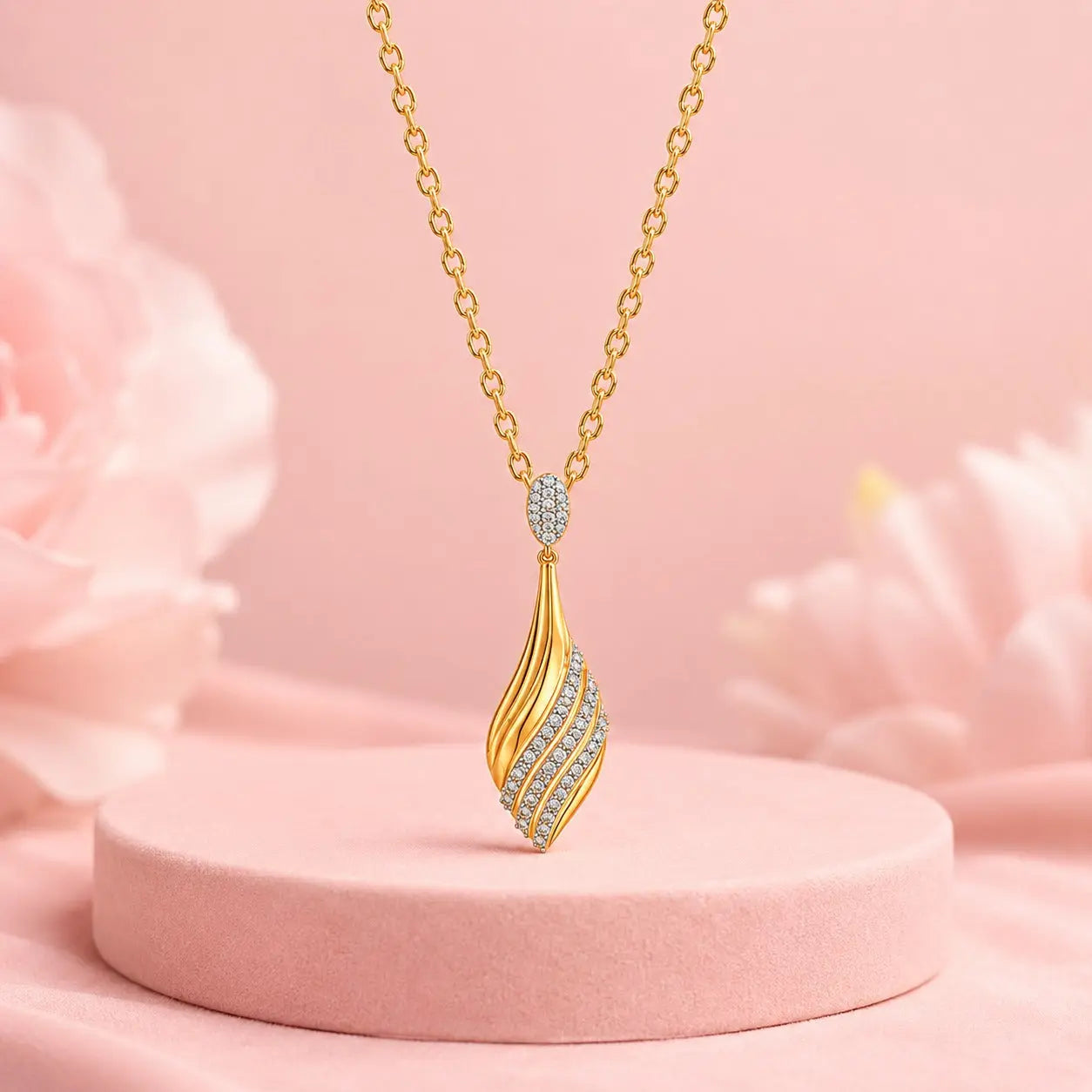 Celestial Wave Diamond Pendant Necklace | Tvayi