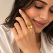 Indian woman wearing Cerise 18K Gold Plated Double Heart Charm Ring – TVAYI
