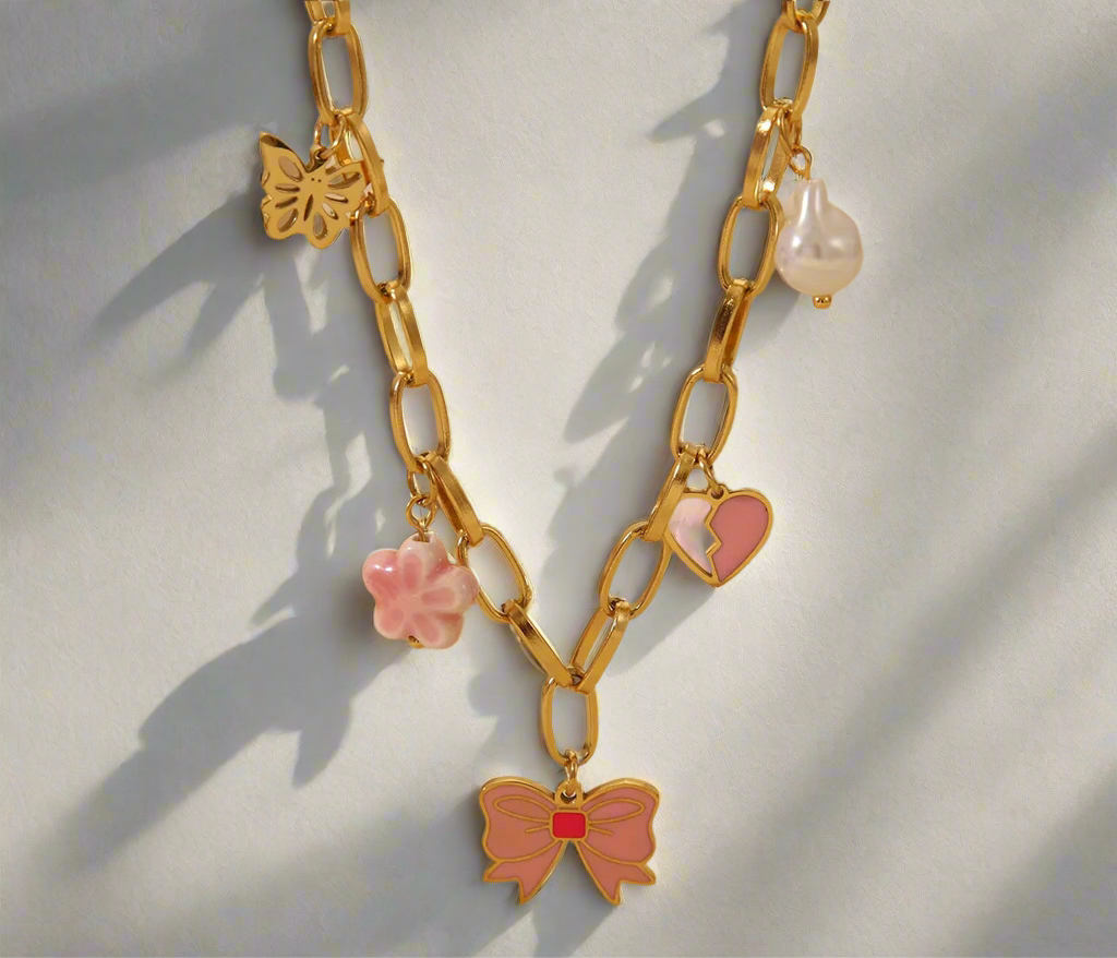 Butterfly Kiss Bow Necklace with Charm | Tvayi