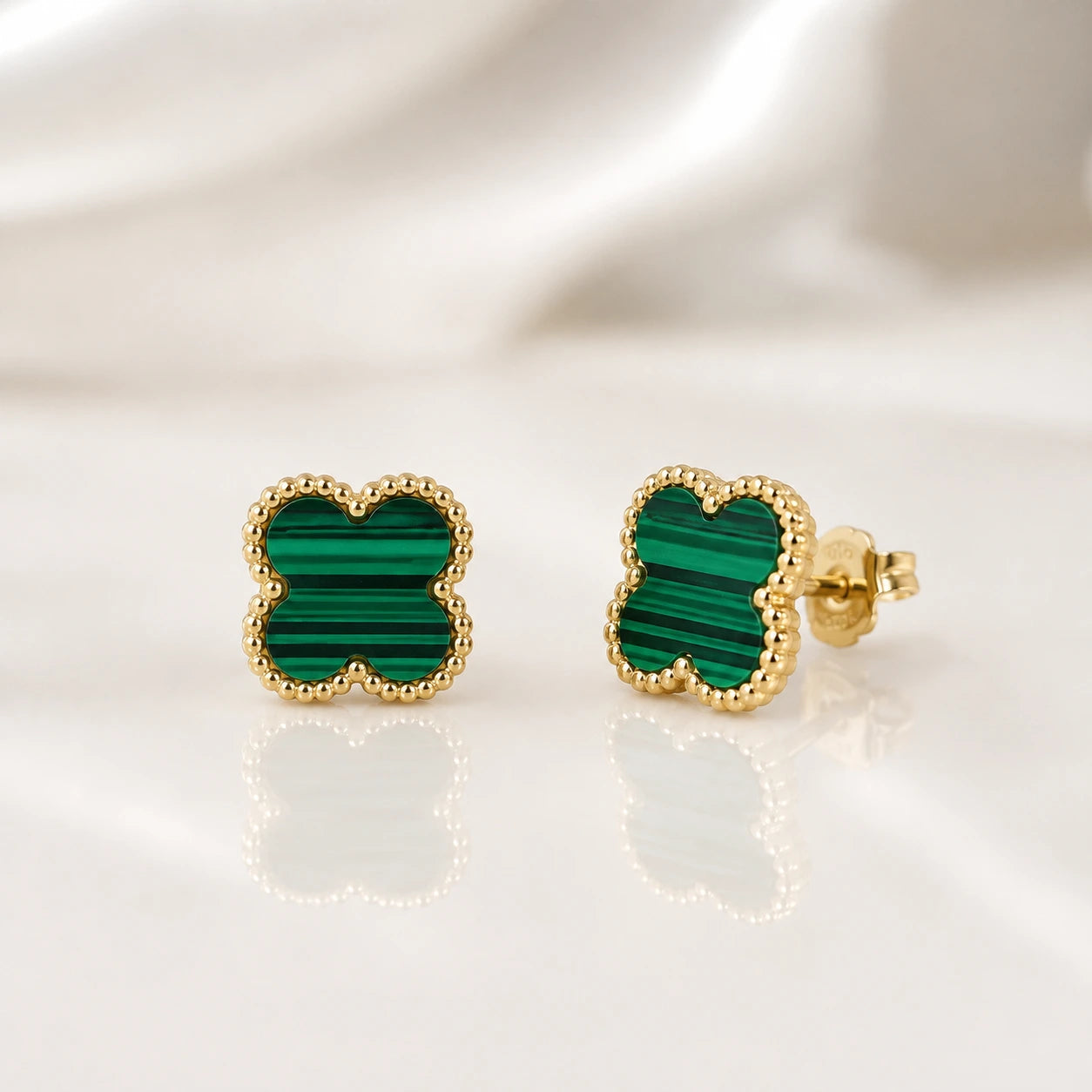 Emerald Clover 18K Gold Plated Stud Earrings – Premium Gifting Jewellery for Women | Tvayi