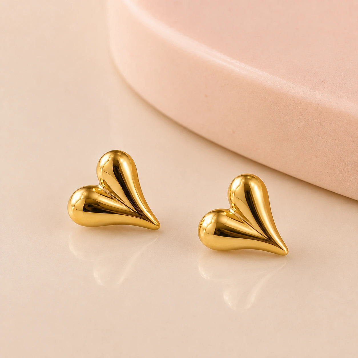Sculpted Heart 18K Gold Plated Stud Earrings – Statement Gifting Jewellery for Women | Tvayi