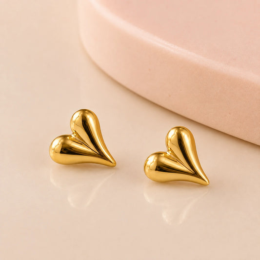 Sculpted Heart 18K Gold Plated Stud Earrings – Statement Gifting Jewellery for Women | Tvayi