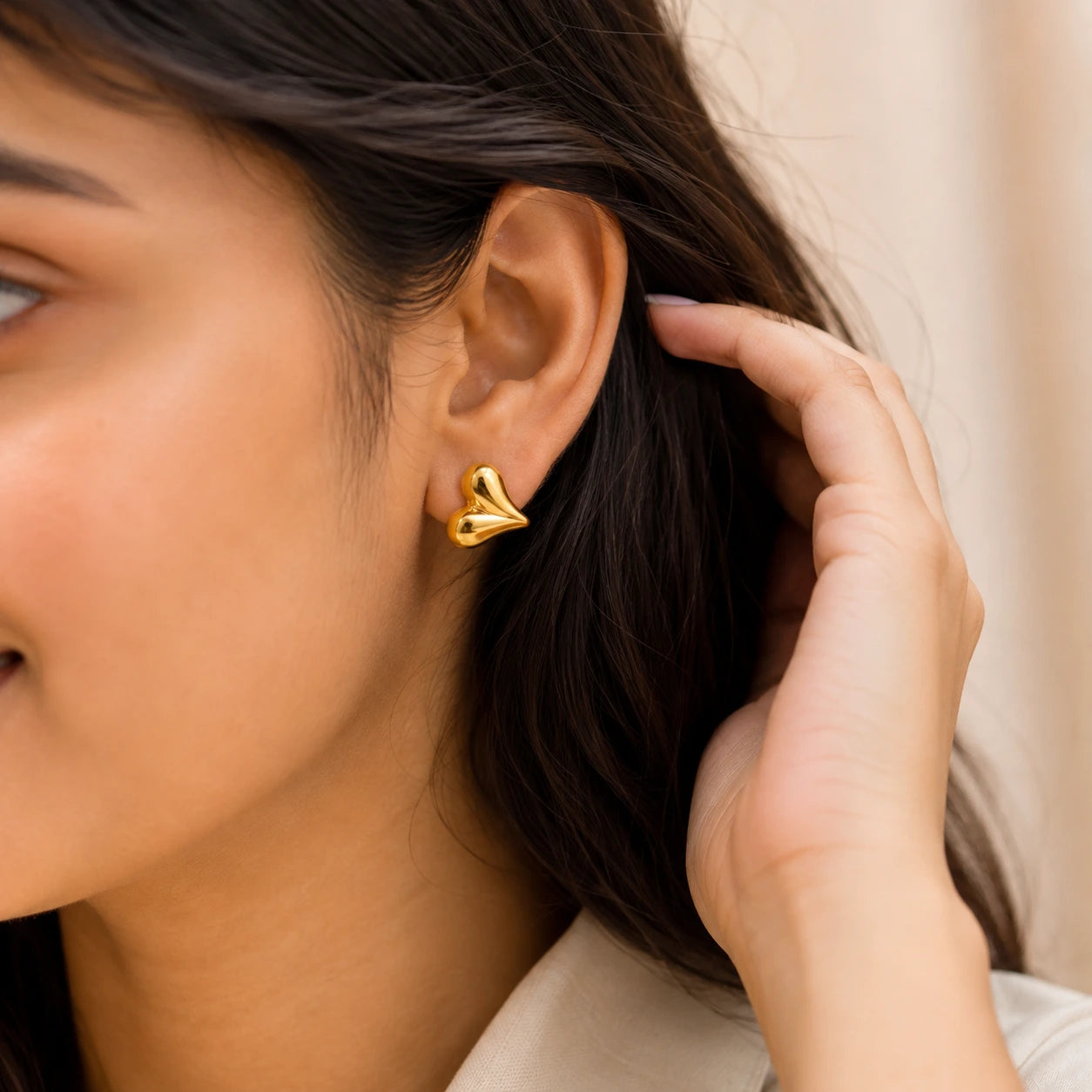 Sculpted Heart 18K Gold Plated Stud Earrings – Statement Gifting Jewellery for Women | Tvayi