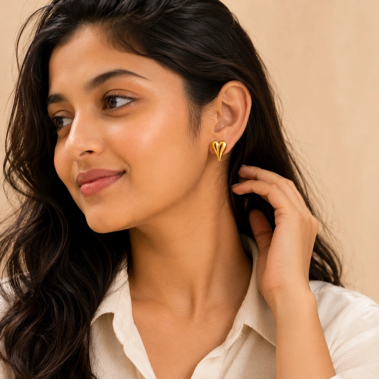 Sculpted Heart 18K Gold Plated Stud Earrings – Statement Gifting Jewellery for Women | Tvayi