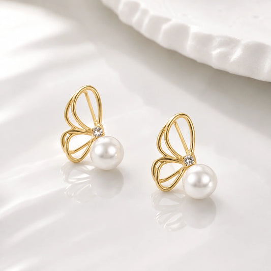 Pearl Butterfly 18K Gold Plated Earrings