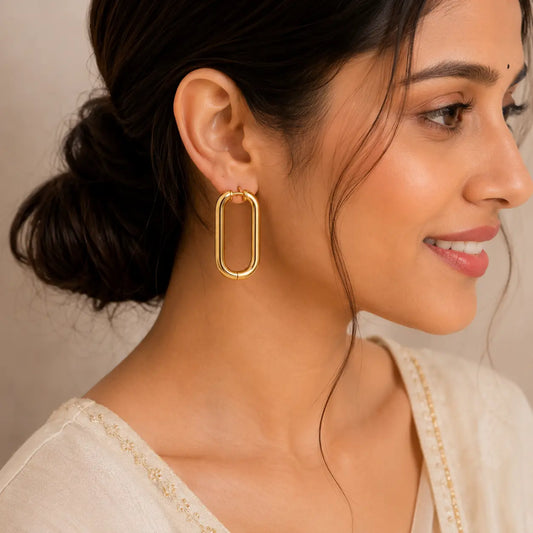 Classic Rectangular 18K Gold Plated Hoop Earrings for Women